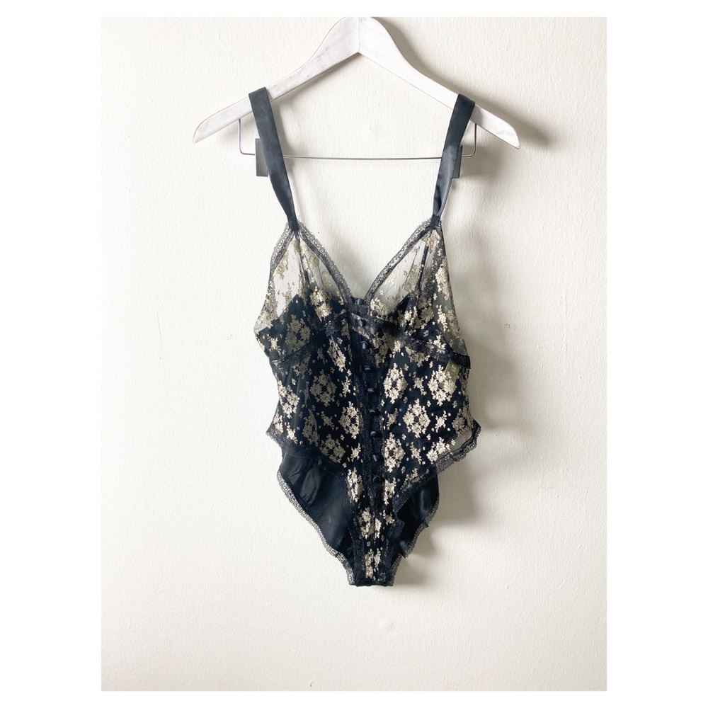 Delicates Black and Gold Lacy See Thru Bodysuit